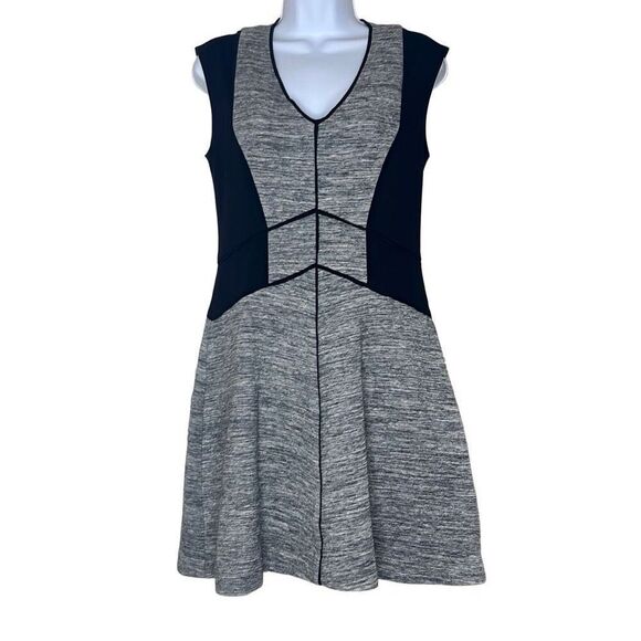 Rebecca Taylor Black Gray Fit N Flare Mini Dress Back Zipper Small Workwear - Picture 1 of 11